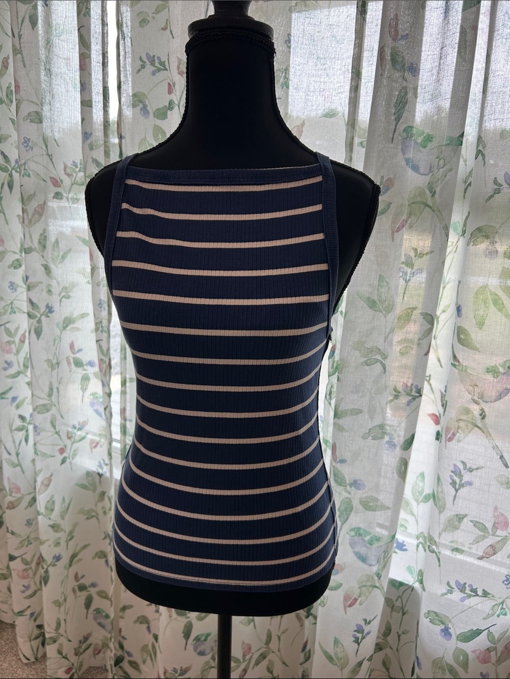 We The Free Navy and White Striped Ribbed Tank
